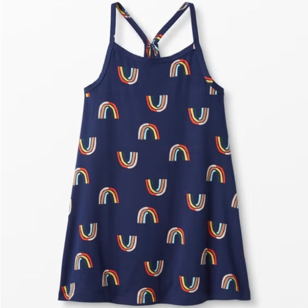 Hanna Andersson Navy Dress with Rainbow Pattern